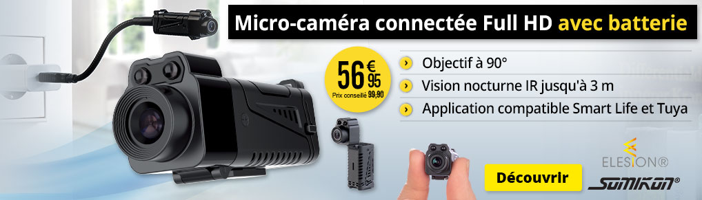 Micro-caméra connectée Full HD DV-325.mini avec batterie et vision nocturne IR Somikon - ZX5477